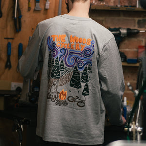 The Woods Cyclery Campfire Long Sleeve Tee - Grey Marl