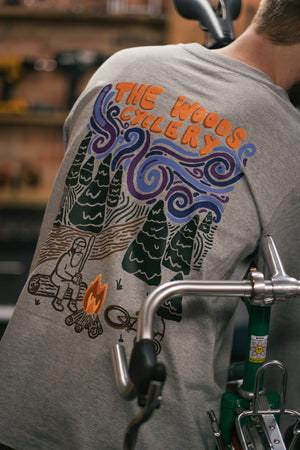 The Woods Cyclery Campfire Long Sleeve Tee - Grey Marl