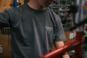 The Woods Cyclery Embroidered Logo T-Shirt - Stonewashed Grey