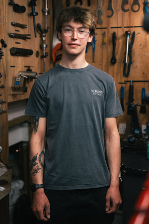 The Woods Cyclery Embroidered Logo T-Shirt - Stonewashed Grey