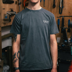 The Woods Cyclery Embroidered Logo T-Shirt - Stonewashed Grey