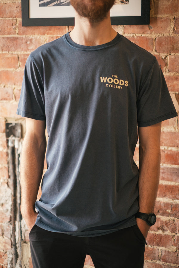 The Woods Cyclery T-shirt 'Stone washed Blue'